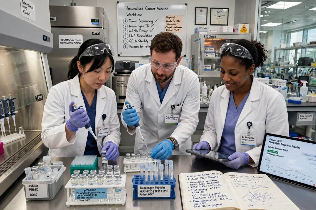 Researcher preparing a personalised cancer vaccine in a laboratory